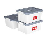 Cetomo 35L*3 Scatole di Stoccaggio in Plastica, Scatole Portaoggetti con Coperchio, Organizzatore con Manico, Contenitori per Casa e Ufficio, Impilabile, Resistente, Bianco, 35L - Confezione da 3