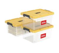 Cetomo 35L*3 Scatole di Stoccaggio, Scatole Portaoggetti con Coperchio, Organizzatore con Manico, Contenitori per Casa e Ufficio, Impilabile, Resistente, Chiaro, Giallo, Plastica, 35L-Confezione da 3