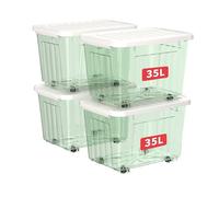 Cetomo 35L*4 Scatole di Stoccaggio con Coperchi, Contenitori in Plastica con Ruote, Clip On, Impilabili, Incastonabili, Organizzatore a Righe per Casa Ufficio, Verde Chiaro, 35L-4 Pezzi