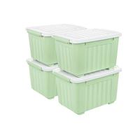 Cetomo 35L*4 Scatole di Stoccaggio con Coperchi, Contenitori in Plastica con Ruote, Clip On, Impilabili, Incastonabili, Organizzatore a Righe per Casa Ufficio, Verde, 35L-4 Pezzi