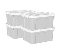 Cetomo 35L*4 Scatole di Stoccaggio in Plastica, Scatole Portaoggetti con Coperchio, Organizzatore con Manico, Contenitori per Casa e Ufficio, Impilabile, Resistente, Grigio, 35L - Confezione da 4