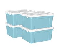 Cetomo 35L*4 Scatole di Stoccaggio in Plastica, Scatole Portaoggetti con Coperchio, Organizzatore con Manico, Contenitori per Casa e Ufficio, Impilabile, Resistente, Blu, 35L - Confezione da 4