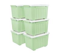 Cetomo 35L*6 Scatole di Stoccaggio con Coperchi, Contenitori in Plastica con Ruote, Clip On, Impilabili, Incastonabili, Organizzatore a Righe per Casa Ufficio, Verde, 35L-6 Pezzi