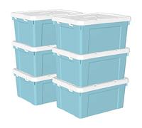 Cetomo 35L*6 Scatole di Stoccaggio in Plastica, Scatole Portaoggetti con Coperchio, Organizzatore con Manico, Contenitori per Casa e Ufficio, Impilabile, Resistente, Blu, 35L - Confezione da 6
