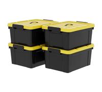 Cetomo 4 scatole portaoggetti in plastica da 35 l con coperchi, maniglia e fibbie a scatto, per attrezzi all'aperto, giardino, garage, casa, durevole, resistente, impilabile, nidificazione, nero e
