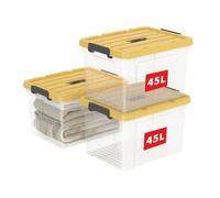 Cetomo 45L*3 Scatole di Stoccaggio, Scatole Portaoggetti con Coperchio, Organizzatore con Manico, Contenitori per Casa e Ufficio, Impilabile, Resistente, Chiaro, Giallo, Plastica, 45L-Confezione da 3