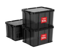 Cetomo 50L*3 Scatole di Stoccaggio, Bidone di Stoccaggio Impilabile con Coperchi, Contenitore Robusto con Angoli Rinforzati, Lati Verticali, di Plastica, Durevoli, PP, Nero Trasparenti, 50L-3 Unità