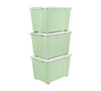 Cetomo 55L*3 Scatole di Stoccaggio con Coperchi, Contenitori in Plastica con Ruote, Clip On, Impilabili, Incastonabili, Organizzatore a Righe per Casa Ufficio, Verde, 55L-3 Pezzi