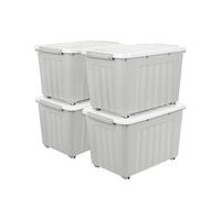 Cetomo 55L*4 Scatole di Stoccaggio con Coperchi, Contenitori in Plastica con Ruote, Clip On, Impilabili, Incastonabili, Organizzatore a Righe per Casa Ufficio, Grigio, 55L-4 Pezzi
