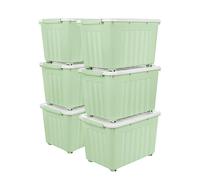 Cetomo 55L*6 Scatole di Stoccaggio con Coperchi, Contenitori in Plastica con Ruote, Clip On, Impilabili, Incastonabili, Organizzatore a Righe per Casa Ufficio, Verde, 55L-6 Pezzi