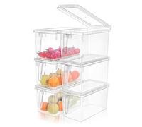 Cetomo 6.5L*6 Contenitore per Alimenti, Scatole per Frigo in Plastica, Organizzer per Frigorifero con Maniglia, Contenitori con Coperchio, Senza BPA, Sicuro per Microonde, Trasparente, 6.5L-6 Unità