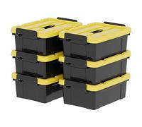 Cetomo 6 scatole portaoggetti in plastica da 15 l con coperchi, maniglia e fibbie a scatto, per attrezzi all'aperto, giardino, garage, casa, durevole, resistente, impilabile, impilabile, nero e