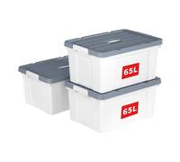 Cetomo 65L*3 Scatole di Stoccaggio in Plastica, Scatole Portaoggetti con Coperchio, Organizzatore con Manico, Contenitori per Casa e Ufficio, Impilabile, Resistente, Bianco, 65L - Confezione da 3