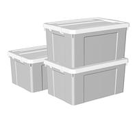 Cetomo 65L*3 Scatole di Stoccaggio in Plastica, Scatole Portaoggetti con Coperchio, Organizzatore con Ruote, Contenitori per Casa e Ufficio, Impilabile, Resistente, Grigio, 65L - Confezione da 3