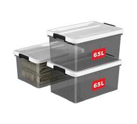 Cetomo 65L*3 Scatole di Stoccaggio in Plastica, Scatole Portaoggetti con Coperchio, Organizzatore, Contenitori per Casa e Ufficio, Impilabile, Resistente, Nero Chiaro, 65L - Confezione da 3