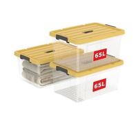 Cetomo 65L*3 Scatole di Stoccaggio, Scatole Portaoggetti con Coperchio, Organizzatore con Manico, Contenitori per Casa e Ufficio, Impilabile, Resistente, Chiaro, Giallo, Plastica, 65L-Confezione da 3