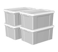 Cetomo 65L*4 Scatole di Stoccaggio in Plastica, Scatole Portaoggetti con Coperchio, Organizzatore con Ruote, Contenitori per Casa e Ufficio, Impilabile, Resistente, Grigio, 65L - Confezione da 4
