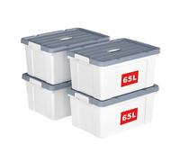 Cetomo 65L*4 Scatole di Stoccaggio in Plastica, Scatole Portaoggetti con Coperchio, Organizzatore con Manico, Contenitori per Casa e Ufficio, Impilabile, Resistente, Bianco, 65L - Confezione da 4