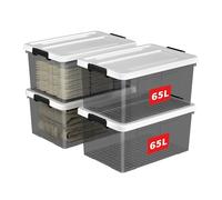 Cetomo 65L*4 Scatole di Stoccaggio in Plastica, Scatole Portaoggetti con Coperchio, Organizzatore, Contenitori per Casa e Ufficio, Impilabile, Resistente, Nero Chiaro, 65L - Confezione da 4