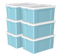 Cetomo 65L*6 Scatole di Stoccaggio in Plastica, Scatole Portaoggetti con Coperchio, Organizzatore con Ruote, Contenitori per Casa e Ufficio, Impilabile, Resistente, Blu, 65L - Confezione da 6
