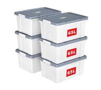 Cetomo 65L*6 Scatole di Stoccaggio in Plastica, Scatole Portaoggetti con Coperchio, Organizzatore con Manico, Contenitori per Casa e Ufficio, Impilabile, Resistente, Bianco, 65L - Confezione da 6