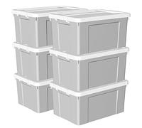 Cetomo 65L*6 Scatole di Stoccaggio in Plastica, Scatole Portaoggetti con Coperchio, Organizzatore con Ruote, Contenitori per Casa e Ufficio, Impilabile, Resistente, Grigio, 65L - Confezione da 6