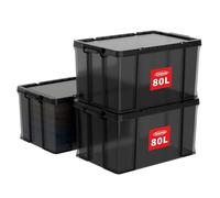 Cetomo 80L*3 Scatole di Stoccaggio, Bidone di Stoccaggio Impilabile con Coperchi, Contenitore Robusto con Angoli Rinforzati, Lati Verticali, di Plastica, Durevoli, PP, Nero Trasparenti, 80L-3 Unità