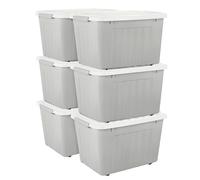 Cetomo 80L*6 Scatole di Stoccaggio con Coperchi, Contenitori in Plastica con Ruote, Clip On, Impilabili, Incastonabili, Organizzatore a Righe per Casa Ufficio, Grigio, 80L-6 Pezzi