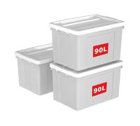 Cetomo 90L*3 Scatole di Stoccaggio in Plastica, Scatole Portaoggetti con Coperchio, Organizzatore con Ruote, Contenitori per Casa e Ufficio, Impilabile, Resistente, Grigio, 90L - Confezione da 3