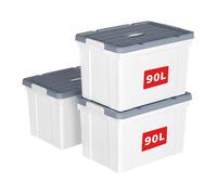 Cetomo 90L*3 Scatole di Stoccaggio in Plastica, Scatole Portaoggetti con Coperchio, Organizzatore con Manico, Contenitori per Casa e Ufficio, Impilabile, Resistente, Bianco, 90L - Confezione da 3