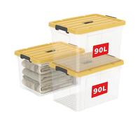 Cetomo 90L*3 Scatole di Stoccaggio, Scatole Portaoggetti con Coperchio, Organizzatore con Manico, Contenitori per Casa e Ufficio, Impilabile, Resistente, Chiaro, Giallo, Plastica, 90L-Confezione da 3