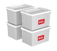 Cetomo 90L*4 Scatole di Stoccaggio in Plastica, Scatole Portaoggetti con Coperchio, Organizzatore con Ruote, Contenitori per Casa e Ufficio, Impilabile, Resistente, Grigio, 90L - Confezione da 4