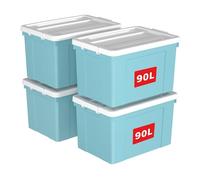 Cetomo 90L*4 Scatole di Stoccaggio in Plastica, Scatole Portaoggetti con Coperchio, Organizzatore con Ruote, Contenitori per Casa e Ufficio, Impilabile, Resistente, Blu, 90L - Confezione da 4
