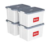 Cetomo 90L*4 Scatole di Stoccaggio in Plastica, Scatole Portaoggetti con Coperchio, Organizzatore con Manico, Contenitori per Casa e Ufficio, Impilabile, Resistente, Bianco, 90L - Confezione da 4