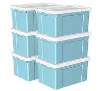Cetomo 90L*6 Scatole di Stoccaggio in Plastica, Scatole Portaoggetti con Coperchio, Organizzatore con Ruote, Contenitori per Casa e Ufficio, Impilabile, Resistente, Blu, 90L - Confezione da 6