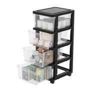 Cetomo Cassettiera in Plastica con Ruote, Cassetti di Stoccaggio, Cassetto, Torre per Casa, Ufficio, Armadio, Camera da Letto, Dormitorio, Smontabile, Scatola, PP, Trasparente e Nero (4 Cassetti)