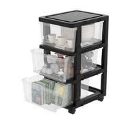 Cetomo Cassettiera in Plastica con Ruote, Cassetti di Stoccaggio, Cassetto, Torre per Casa, Ufficio, Armadio, Camera da Letto, Dormitorio, Smontabile, Scatola, PP, Trasparente e Nero (3 Cassetti)