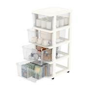 Cetomo Cassettiera in Plastica con Ruote, Cassetti di Stoccaggio, Cassetto, Torre per Casa, Ufficio, Armadio, Camera da Letto, Dormitorio, Smontabile, Scatola, PP, Trasparente e Bianco (4 Cassetti)