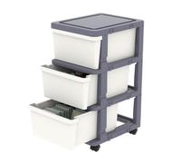 Cetomo Cassettiera in Plastica con Ruote, Cassetti di Stoccaggio, Cassetto, Torre per Casa, Ufficio, Armadio, Camera da Letto, Dormitorio, Smontabile, Scatola, PP, Bianco e Grigio (3 Cassetti)
