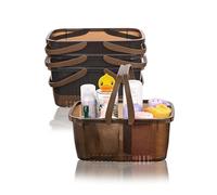 Cetomo Cestino portaoggetti da doccia, in plastica, con manico pieghevole, contenitore portatile con fori di drenaggio, per bagno, cucina, dormitorio, gel doccia, shampoo, cosmetici, marrone