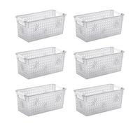 Cetomo Scatola portaoggetti in plastica, con manico, organizer per mensole con foro, per casa, cucina, ufficio, colore nero trasparente, confezione da 6 (29 x 13,5 x 12,5 cm)