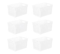 Cetomo Scatola portaoggetti in plastica, con manico, organizer per mensole con foro, per casa, cucina, ufficio, bianco, confezione da 6 (27 x 18 x 14,5 cm)