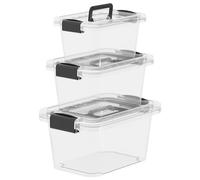 Cetomo Scatole Portaoggetti, Contenitori in Plastica con Coperchi e Maniglie, Impilabili e Nidificabili per Casa, Dormitorio e Ufficio, Trasparenti, 6L+10L+18L-3 Pezzi