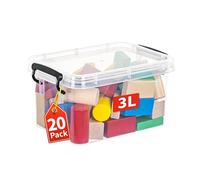 Cetomo Scatole portaoggetti in plastica, piccole scatole portaoggetti con coperchio, senza fronzoli, impilabili, trasparenti, 3 l, confezione da 20