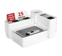 Cetomo Set di 25 organizer per cassetti, organizer in plastica, divisori per cassetti, regolabili ed espandibili, vassoio per utensili da cucina, cosmetici, trucchi, gadget, bianco, 4 dimensioni,