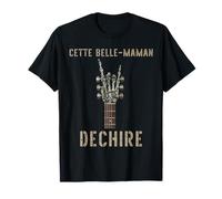 Cette Belle-Maman Dechire Squelette Gothique Rocker Chitarra Maglietta