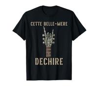 Cette Belle-Mere Dechire Squelette Gothique Rocker Chitarra Maglietta