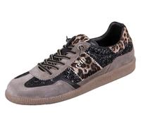 CETTI - Scarpa casual in pelle, brillante, stampa animale, leopardo, coulisse elastica, suola in gomma, per: donna, Nero , 37 EU