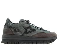 Cetti - Scarpa sportiva con zeppa e plateau, pelle e tessuto, coulisse elastica, suola in gomma, per: donna, Piombo, 36 EU