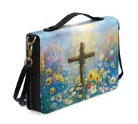 Ceudet A A Bible Cover Case con tracolla, in pelle Bibbia Tote Bag Bibbia Custodia per il trasporto con maniglia cerniera, porta bibbia portatile, nero e rosso, taglia L, Croce Fiore-blu, x-large